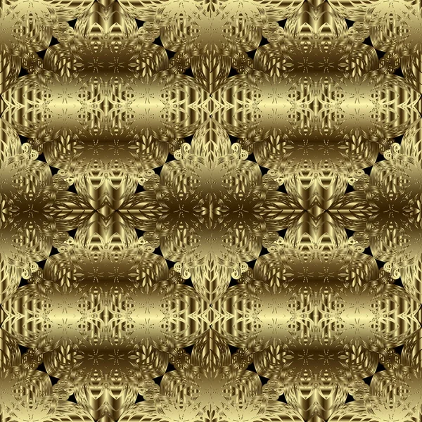 Gold texturierte 3D-Vektor nahtlose Muster. dekorative Vintage goldenen Hintergrund. Oberfläche wiederholt Luxuskulisse. Damast Arabeske florales Grunge-Ornament. Gold 3d Tapete. Reizvolle endlose Textur. — Stockvektor