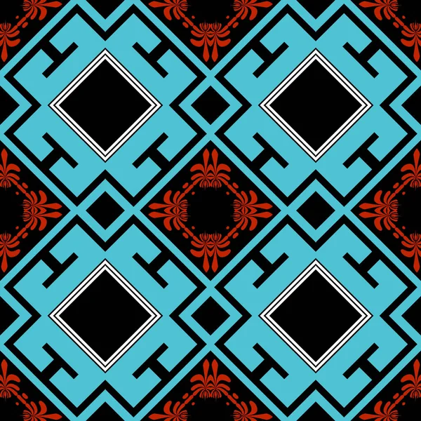 Patrón geométrico tribal vector sin costura. Coloridos antecedentes étnicos abstractos. Repita el telón de fondo decorativo. Adorno geométrico con flores, formas. Textura interminable. Diseño adornado para estampados, tela . — Vector de stock