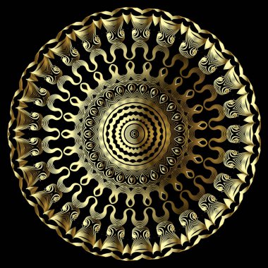 Altın süslemeli vektör 3d mandala deseni. Yüzey çizgisi, çiçek desenli süsler. Desenli desenli soyut arkaplan. Altın antika tasarım. Dekoratif doku. Dekoratif zarafet çiçeği.