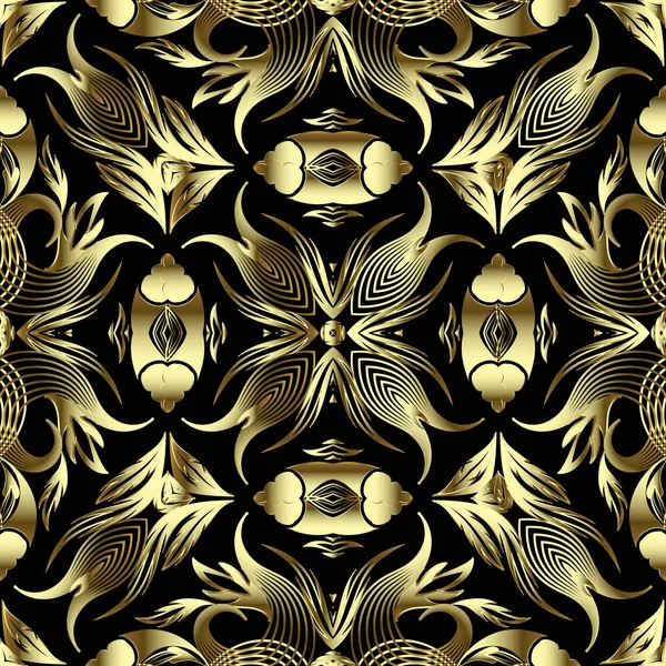 Elegantie sierlijk goud Paisley vector naadloos patroon. Bloemen decoratieve achtergrond. Vintage paisley bloemen, bladeren, lijnen, vormen. Herhaal decoratieve achtergrond. Mooi ontwerp. Eindeloze textuur. — Stockvector