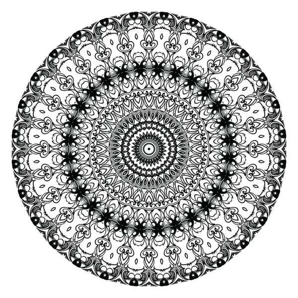 Mandala-Muster im floralen schwarz-weißen Barockstil. Vektor ornamentalen runden Ornament. isoliertes Design. Vorlage. Jahrgangsblumen, Blätter, Kreise, Rahmen. kunstvoll gemusterte Textur. — Stockvektor
