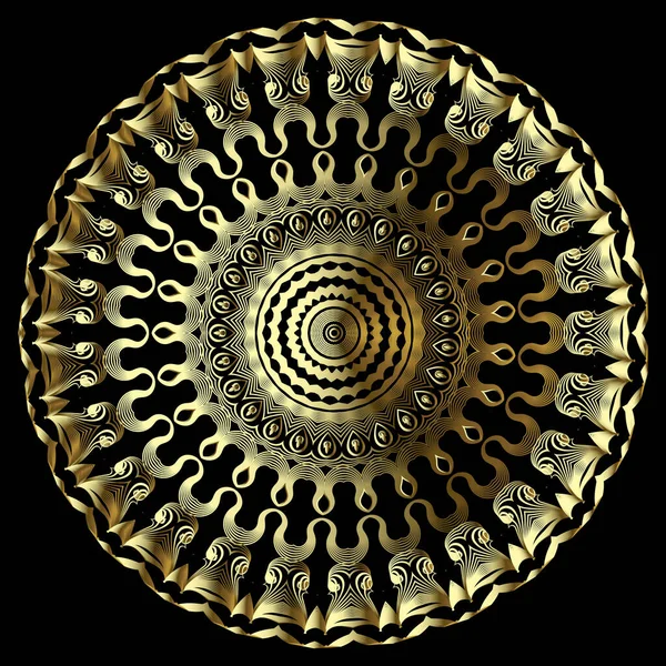 ゴールド装飾ベクトル3dマンダラパターン。表面線画跡花丸装飾。パターン化された抽象的な背景。黄金のヴィンテージデザイン。質感を整え装飾的な優雅さの花. — ストックベクタ