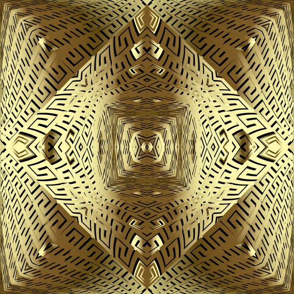 Or 3d surface vecteur grec motif sans couture. Fond texturé ornemental de style ancien. Golden répétition décor orné. Golden Greek clés serpente ornements abstraits avec des ombres et des faits saillants — Image vectorielle