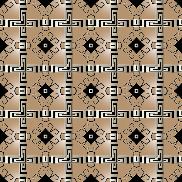 Surface rayée 3d vecteur motif sans couture. Arrière-plan géométrique ornemental à carreaux. Répétez fond abstrait décoratif. Elégant ornement des sinueuses clés grecques. Texture ornementale sans fin. Design moderne — Image vectorielle