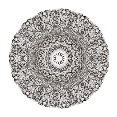 Siyah ve beyaz çiçekli süs vektörü mandala deseni. Soyut desenli arka plan. Klasik yuvarlak Barok tarzı mandala. Dikiş çerçeveli güzel bir süs eşyası. Dekorasyon dokusu.