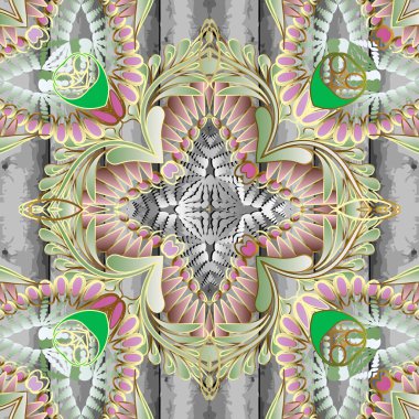 Etnik stil süslemeli çiçekli vektör pürüzsüz desen. Ahşap desenli süs arka planı. Soyut desenli arka plan tekrarı. Klasik çiçekler, yapraklar. Soyut dekoratif tasarım. Dekorasyon dokusu.