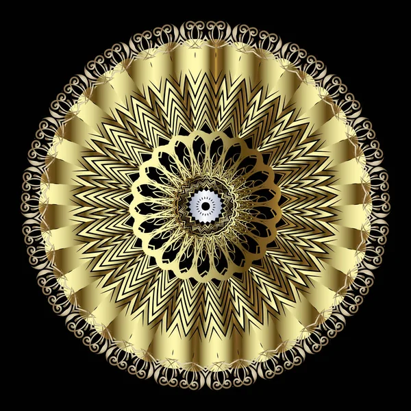 ラウンド3Dオーナメント。ヴィンテージゴールド花マンダラパターン。ベクトル装飾の背景。表面黄金の3D花。装飾的なデザイン。カード、プリント、壁紙、テキスタイル、瞑想のために。、インテリア. — ストックベクタ