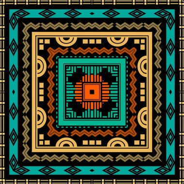 Kabilenin renkli çerçeveleri vektörsüz desenli. Etnik kökenli. Geometrik çizgili arka planı tekrar et. Geometri şekilleriyle modern süslemeler, kare çerçeveler, zikzak çizgileri, noktalı çizgiler, kareler, eşkenar dörtgenler