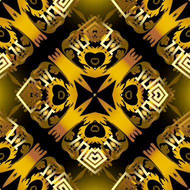 Kusursuz parlayan soyut vektör modern desen. Süslü kabile geçmişi. Etnik Yunan tarzını tekrarla. Dekoratif çiçek süsü. Vintage çiçekler, yapraklar, Yunan anahtar pervazları