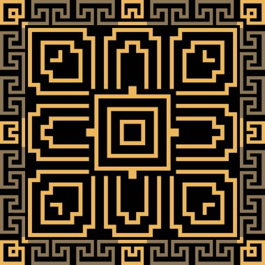 Geometrik yunan vektörü kusursuz desen. Soyut kabile tarzı bir geçmişi var. Simetrik dekoratif arkaplanı tekrar et. Zarif modern süs. Antik Yunan kare çerçeveleri, çizgiler, Yunan kilit kavşakları