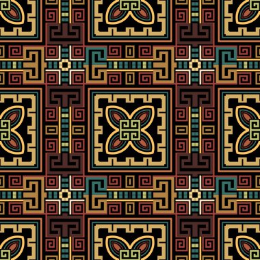 Geometrik yunan vektörü kusursuz desen. Soyut kabile tarzı bir geçmişi var. Renkli ekose arka planı tekrarla. Zarif bir tartan süsü. Yunan kare çerçeveleri, çizgileri, çiçekleri, Yunan anahtar kavşakları