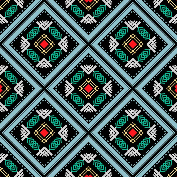 部族のカラフルなベクトルシームレスパターン。民族装飾抽象的な背景。ワッフルを繰り返し装飾ジグザグの背景。伝統的な民俗装飾、抽象的な形状、菱形、線、ジグザグ、ワッフル — ストックベクタ