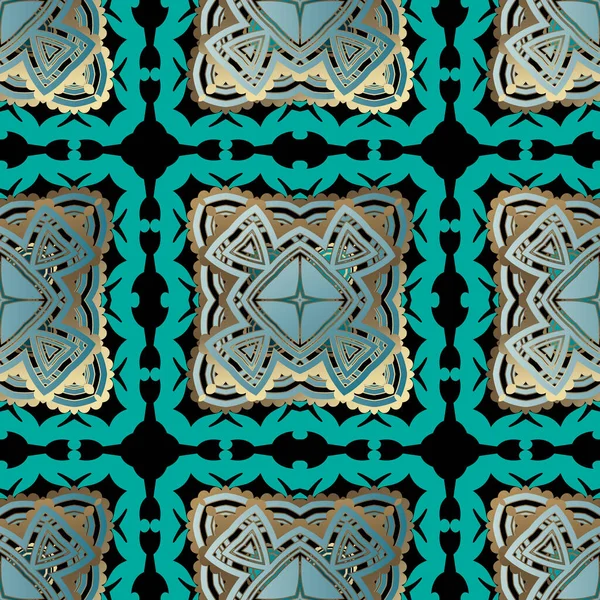 Padrão sem costura ornamental. Vector xadrez fundo. Repetição texturizada do cenário étnico. Flores abstratas, folhas, formas geométricas, linhas. Belos ornamentos tribais ornamentados. Quadros quadrados, formas — Vetor de Stock