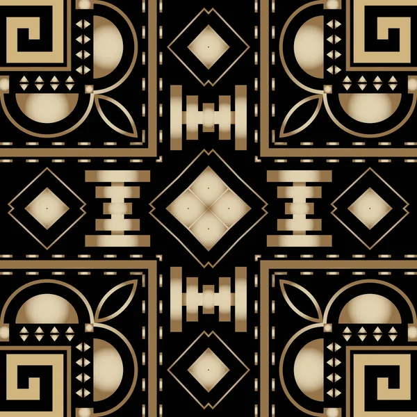 Geometrisches griechisches Vektor 3d nahtloses Muster. Abstrakter ethnischer Stammesstil. Wiederholen Sie es. Eleganter moderner Goldschmuck. Quadratische Rahmen, Linien, griechische Schlüsselmäander, Formen. Aufwändiges Design — Stockvektor