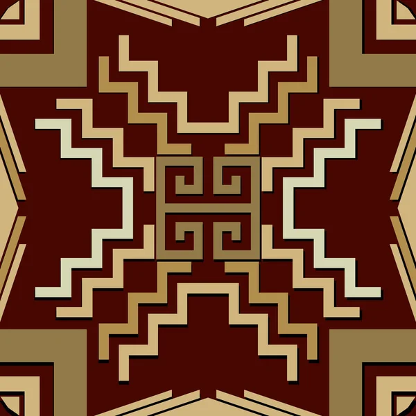 Geometrisches griechisches Vektor nahtloses Muster. Abstrakter ethnischer Stammesstil. Wiederholen Sie farbenfrohe Zickzack-Kulissen. Elegantes modernes Ornament. Altgriechische Schlüsselmäander, Zick-Zack-Linien, Formen, Streifen — Stockvektor