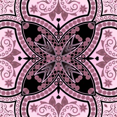 Çiçekli, pürüzsüz bir örnek. Renkli bir kabile geçmişi var. Karalama süslemeleri. Soyut tekrarlanan folklorik arka plan. Boho tarzı dekoratif tasarım. Girdaplar, çiçekler, yapraklar, şekiller.