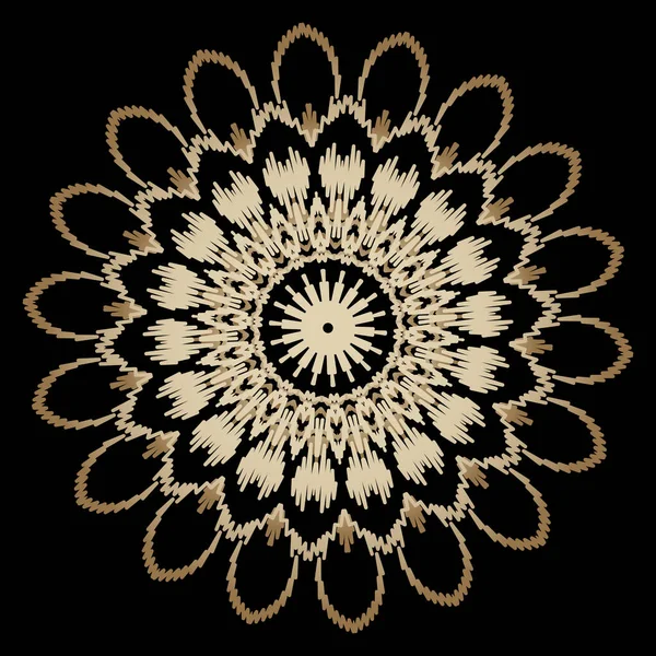 テクスチャフラワーラウンドゴールドマンダラパターン。装飾的なタペストリーベクトルの背景。刺繍ラウンドレースの装飾。刺繍された黄金のヴィンテージの花、葉。歯ざわりだ。オーナーレースデザイン — ストックベクタ