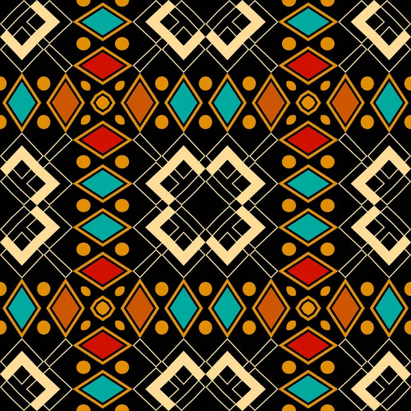 部族のカラフルなベクトルシームレスパターン。民族幾何学的抽象的背景。明るい繰り返し装飾的な背景。抽象的な形状、菱形、円と伝統的な民俗装飾。無限のテクスチャ — ストックベクタ