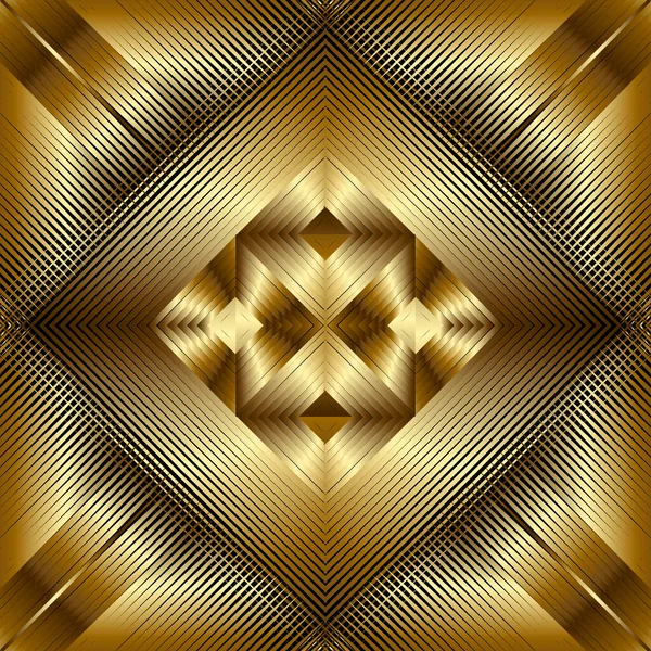Texturiertes Gold 3D-Linien Vektor nahtlose Muster. Golden waffelte Oberfläche Hintergrund. Wiederholen Sie die Grunge-Kulisse mit Schatten und Highlights. Abstraktes gestreiftes Waffelornament mit Raute. Endlose Textur — Stockvektor