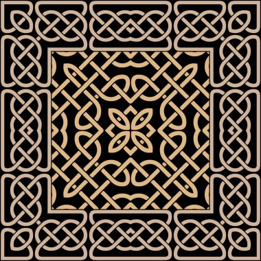 Çizgiler pürüzsüz desen. Kelt süsü. Kıvrımlı hatları tekrar et. Etnik kabile tarzı sanat eserleri düğümlenmiş. Kare çerçeve, hatlar, çizgiler ve düğümlerle karışık renkli vektör tasarımı.