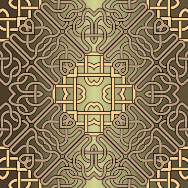 Çizgiler pürüzsüz desen. Kelt süsü. Kıvrımlı hatları tekrar et. Etnik kabile tarzı bir sanat aksesuarı. Karmaşık lüks altın vektör Arap tarzı tasarım. Soyut dekoratif arkaplan.