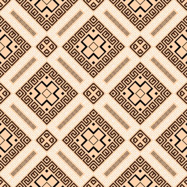 Yunan geometrik vektörü kusursuz desen. Zarif bir twaffle geçmişi var. Süslü arka planı tekrar et. Yunan ana kavşakları labirentler, eşkenar dörtgenler, şekiller, çerçeveler, semboller, işaretler ve çizgilerle süslenir. Dekorasyon tasarımı.