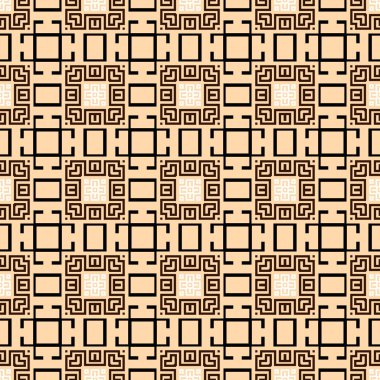 Yunan geometrik vektörü kusursuz desen. Zarif bir tartan geçmişi var. Süslü ekose arka planı tekrarla. Yunan kilit çizgileri kare şekiller, çerçeveler, semboller, işaretler ve çizgilerle süslenir. Dekorasyon tasarımı.