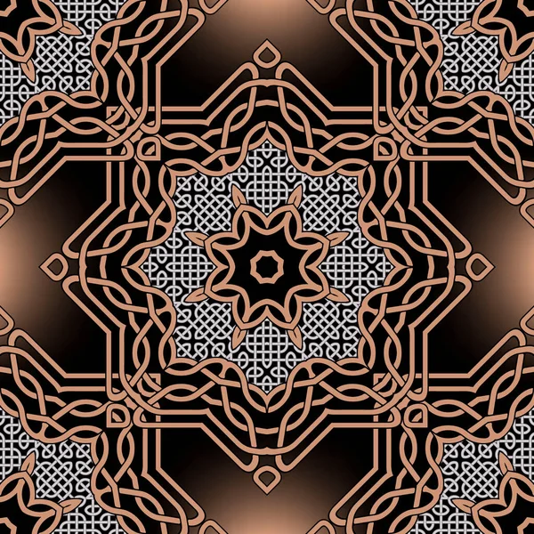 Patrón Sin Costuras Mandalas Celtas Florales Fondo Las Líneas Vectoriales — Vector de stock