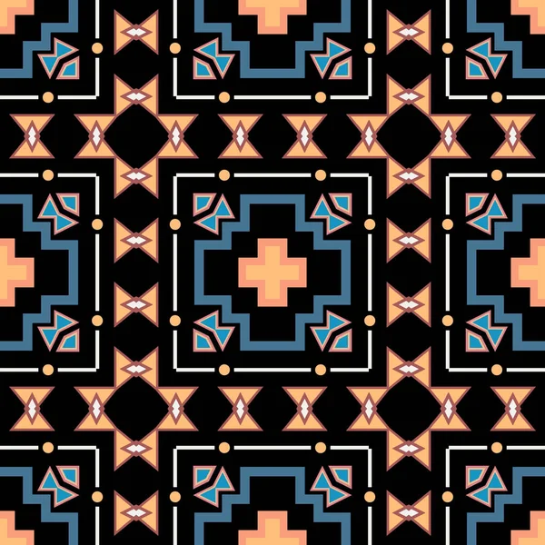 Tribal colorido padrão xadrez vetor sem costura. Fundo de tartan étnico. Repita o cenário geométrico. Ornamento elegante colorido com formas de geometria, losango, linhas pontilhadas, quadrados, quadros, zig zag — Vetor de Stock