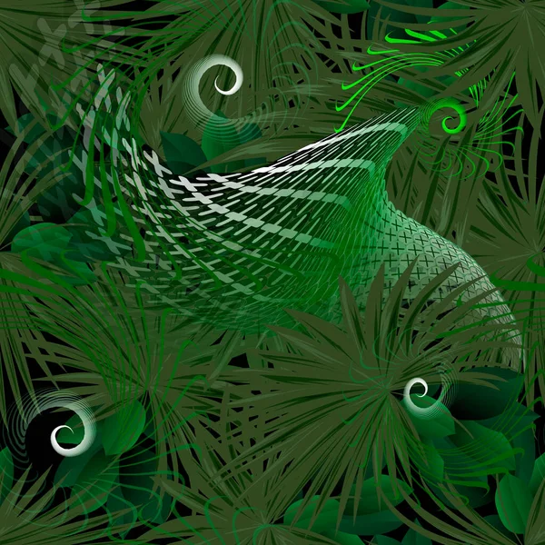 Exotische Tropische Abstrakte Blattvektormuster Nahtlos Moderne Ornamentale Komplizierte Hintergrund Wiederholen — Stockvektor