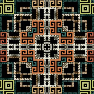 Geometrik modern vektör pürüzsüz desen. Soyut kabile etnik geçmişi. Renkli ekose arka planı tekrarla. Eski tarz süsler. Yunan kare çerçeveleri, çizgiler, labirentler, şekiller. Yunan anahtar çeviricileri.