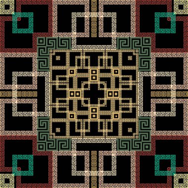 Geometrik modern vektör pürüzsüz desen. Soyut kabile tarzı bir geçmişi var. Renkli ekose arka planı tekrarla. Tartan süslemeleri. Yunan kare çerçeveleri, çizgiler, labirentler, şekiller. Yunan anahtar çeviricileri.