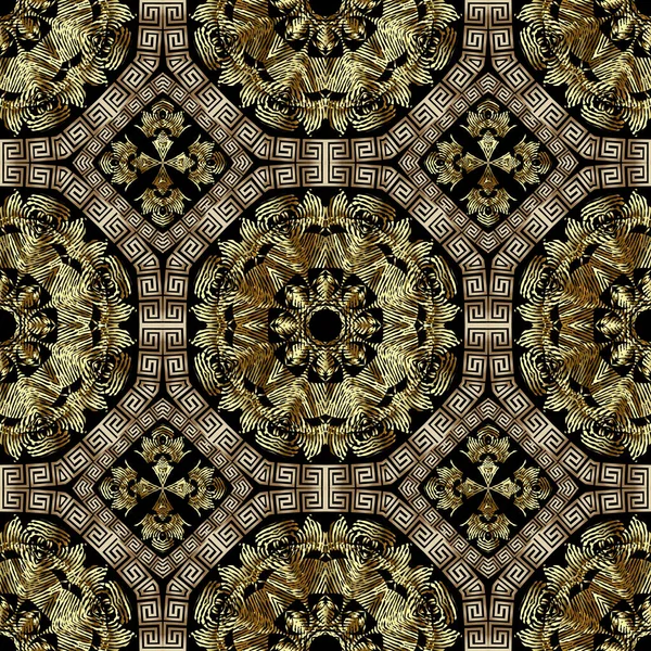 Patrón Sin Costura Vector Oro Texturizado Grunge Ornamental Fondo Geométrico — Vector de stock