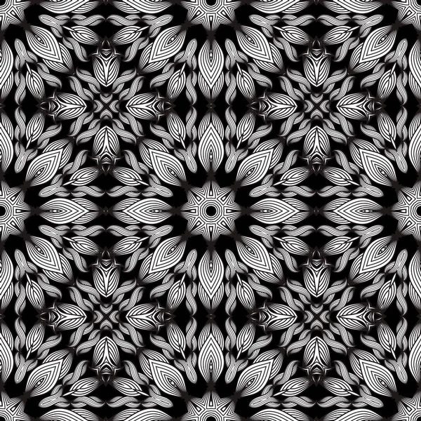 Lijnen Bloemen Naadloos Patroon Vector Zwart Wit Bloemige Achtergrond Monochroom — Stockvector