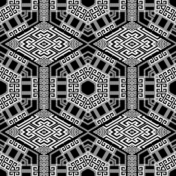 Modello Geometrico Senza Cuciture Fondo Bianco Nero Ornamentale Greco Ripetere — Vettoriale Stock