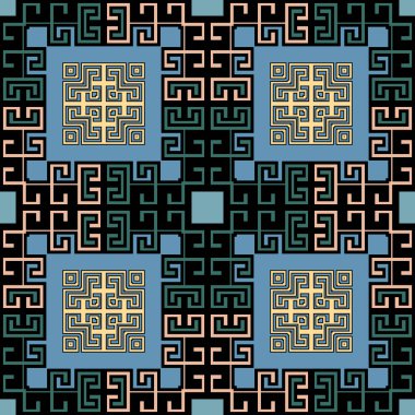 Geometrik modern vektör pürüzsüz desen. Soyut kabile etnik geçmişi. Renkli ekose arka planı tekrarla. Eski tarz süsler. Yunan kare çerçeveleri, çizgiler, labirentler, şekiller. Yunan anahtar çeviricileri.