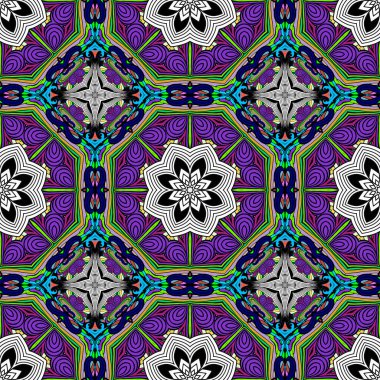 Etnik çiçekli mandalas vektörsüz desen. Kabile geometrik arka planı. Dekoratif dekoratif arka planı tekrarla. Soyut çizgiler, sanat çiçekleri, geometri şekilleri, çizgiler içeren renkli çiçek süsleri.