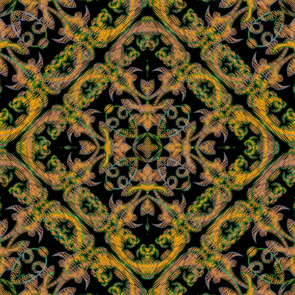 Broderie Baroque Vecteur Motif Sans Couture Fond Grunge Floral Coloré — Image vectorielle