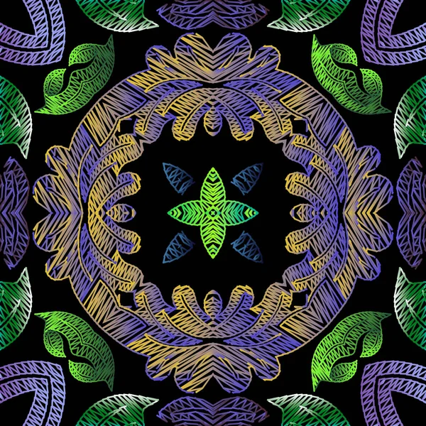 Broderie Motif Sans Couture Vecteur Floral Texturé Fond Mandalas Grunge — Image vectorielle