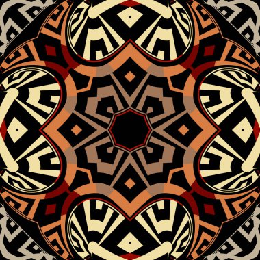 Yunan modern vektörü kusursuz desen. Soyut kabile etnik geçmişi. Renkli zarif arkaplanı tekrar et. Geometrik süsler. Çizgiler, labirentler, şekiller, mandalalar. Yunan anahtarı trend tasarımını değiştirdi.