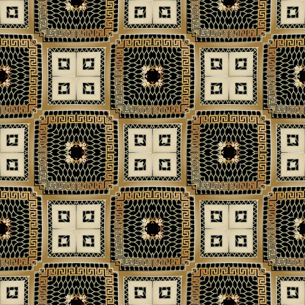 Gold Strukturierte Karierte Griechische Vektor Nahtlose Muster Ornamentale Quadrate Hintergrund — Stockvektor