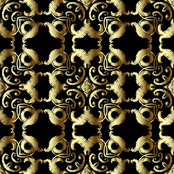 刺繍ゴールドバロックベクトルシームレスパターン 花のグランジの背景 タペストリーの壁紙 アラスダマスクの花 バロック様式の装飾品を嫌う 刺繍された黄金の質感 テクスチャデザイン — ストックベクタ