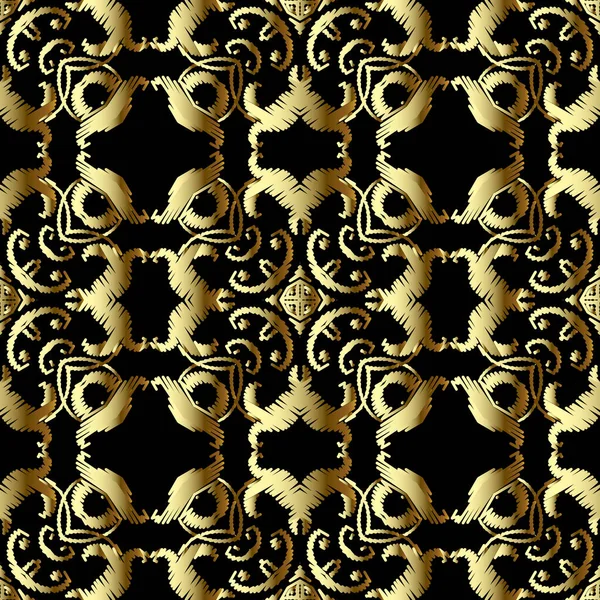 Stickerei Gold Barock Vektor Nahtlose Muster Floraler Grunge Hintergrund Tapete — Stockvektor