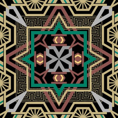 Geometrik modern vektör pürüzsüz desen. Soyut kabile tarzı bir geçmişi var. Renkli arkaplanı tekrarla. Geometrik süsler. Yunan kare çerçeveleri, çizgiler, labirentler, şekiller. Yunan anahtar çeviricileri.