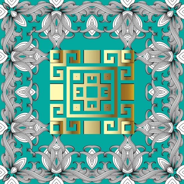 Line Art Griechischen Stil Floralen Nahtlosen Muster Vektor Ornamentaler Hintergrund — Stockvektor