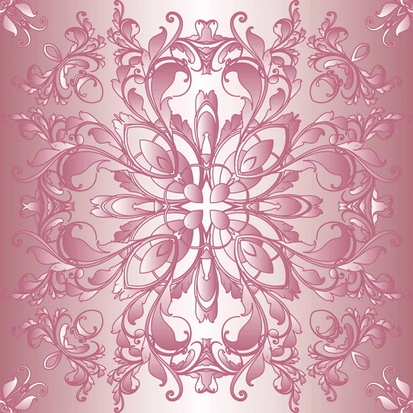 ヴィンテージベクトルシームレスパターン 古いルネサンス様式の花の背景 ピンクの背景を繰り返します アンティークの装飾品 ヴィンテージエレガンスの花 華やかな美しい高級デザイン 絹織物 — ストックベクタ