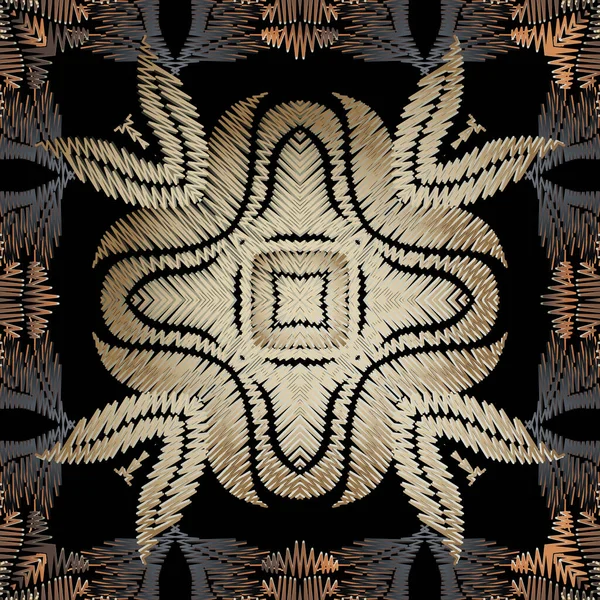 Stickerei Floralen Vektor Nahtlose Muster Barocke Ornamente Grunge Hintergrund Tapete — Stockvektor