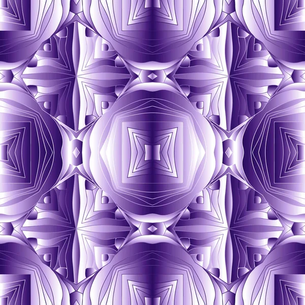 3Dサイケデリックベクトルシームレスパターン 幾何学模様の装飾ラインアートの背景 美しい対称性のある紫色の飾り 質感を整え ファブリック プリントのための抽象的なデザインを繰り返し — ストックベクタ