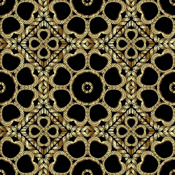Текстурированное Золото Веревки Бесшовный Узор Гобелен Цветочный Векторный Фон Вышивка — стоковый вектор
