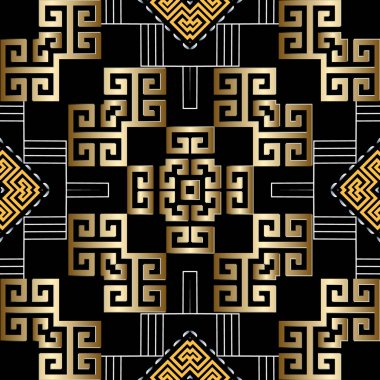 Zarif Yunan anahtarı, kusursuz kıvrımlı desen. Modern soyut geometrik arkaplan. Süslü vektör arkaplanı. Çizgili, çizgili, dikişli, çerçeveli, şekilli, eşkenar dörtgenli altın kabile süsleri..